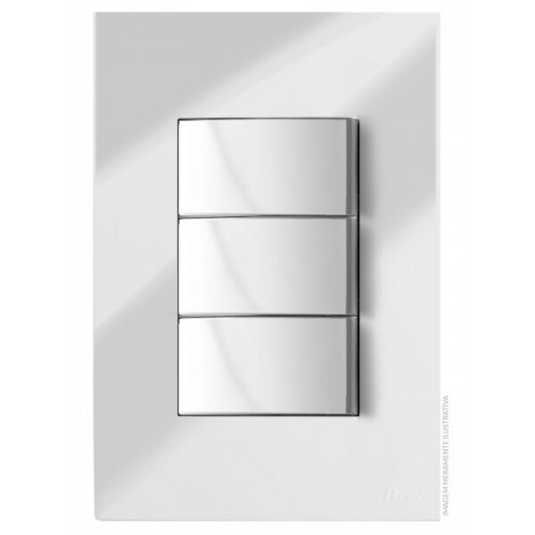 Cj Interruptor Triplo Simples 4x2  Recta Cromo Prata Gloss -