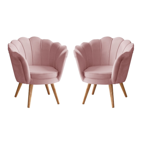 Cj Poltrona Pétala Retrô Vintage Veludo Pés Palito Madeira Ro