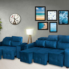 Cj Sofá Alfa 2 E 3 Lug. 144cm E 200cm Veludo Azul - Ws