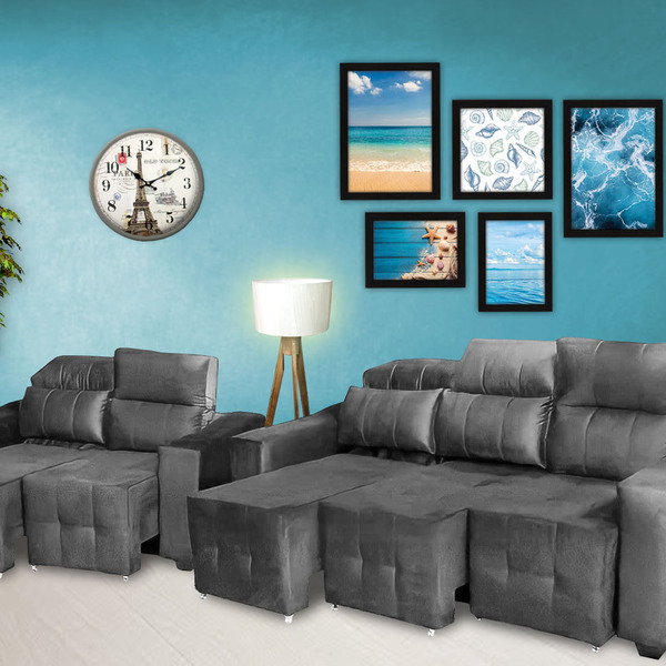 Cj Sofá Alfa 2 E 3 Lug. 144cm E 200cm Veludo Cinza- Ws