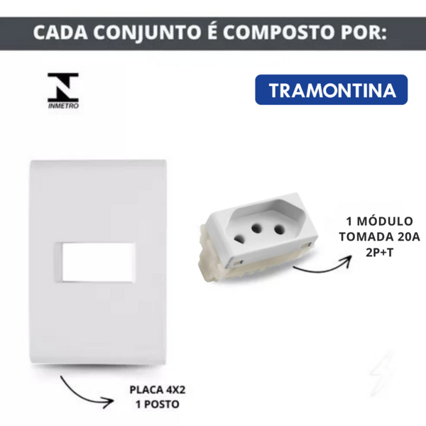 Cj Tomada 20a Horizontal 4x2 - Tramontina Liz - 57170/013 | Leroy