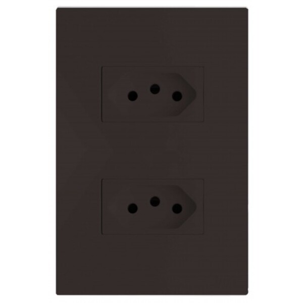 Cj Tomada Dupla 10a - Recta Chocolate Satin Fosco - Brs12173-