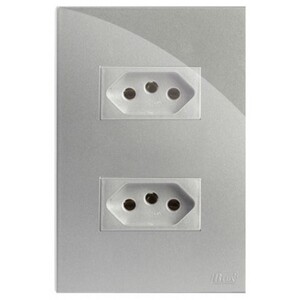 Cj Tomada Dupla 20a 4x2 Recta Prata Gloss - Brg11212-7pt | Leroy