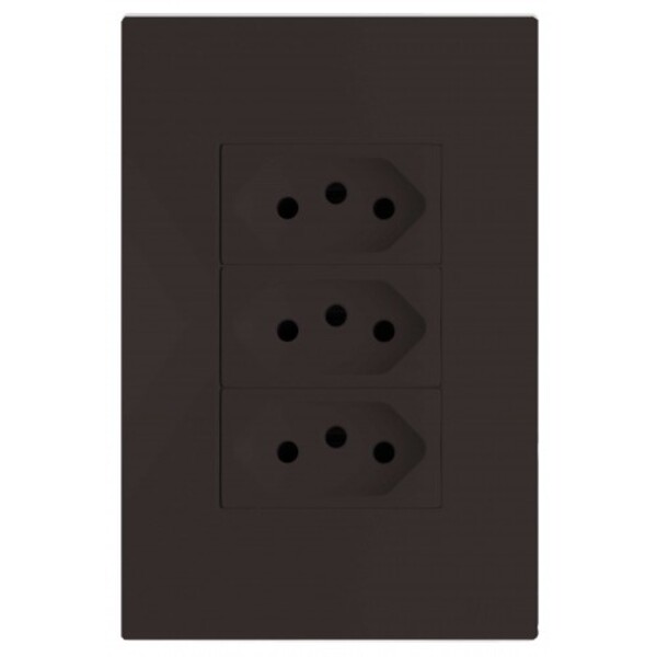 Cj Tomada Tripla 10a - Recta Chocolate Satin Fosco - Brs12191