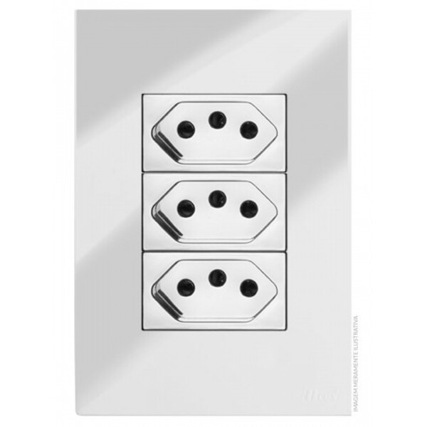 Cj Tomada Tripla 20a 4x2  Recta Cromo Prata Gloss - Brg11237-