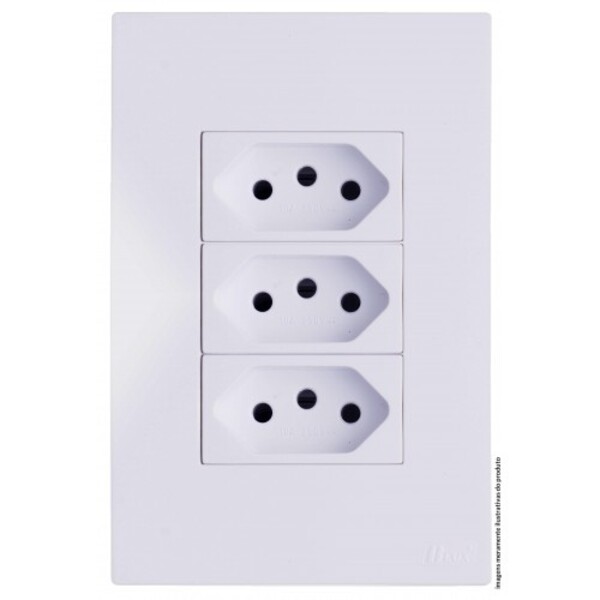 Cj Tomada Tripla 20a 4x2 - Recta Branco Gloss - Brg11228-3br