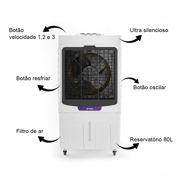 Climatizador De Ar Frio 80 Litros Praxis Cp80 200w 5.500m³/h 127v
