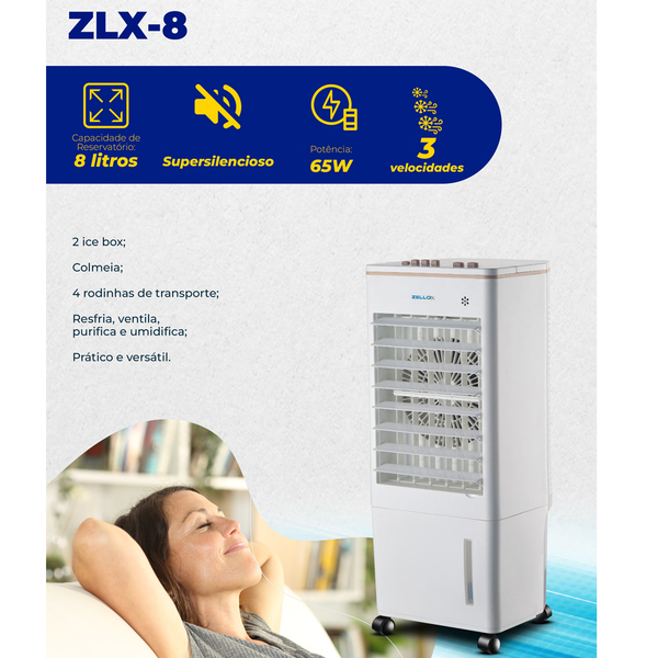 Climatizador De Ar Portátil Umidificador 8 Litros 4 Funções 65w