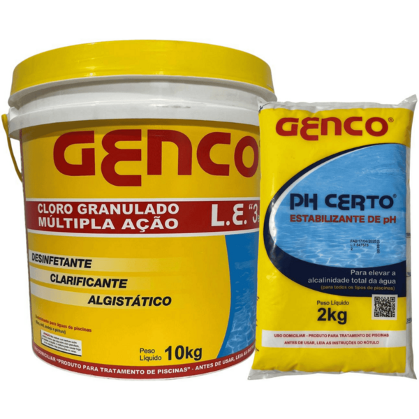Cloro Multiação Granulado Dicloro 10 Kg + Ph Certo 02 Kg Genco