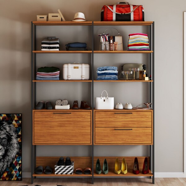 Closet 1 Porta 2 Gavetas 100% Mdf Maitê Marrom/preto Fosco -