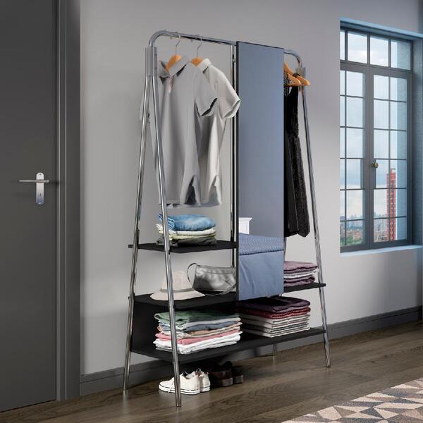 Closet Arara Com Espelho Preto Tubos Cromados Carraro