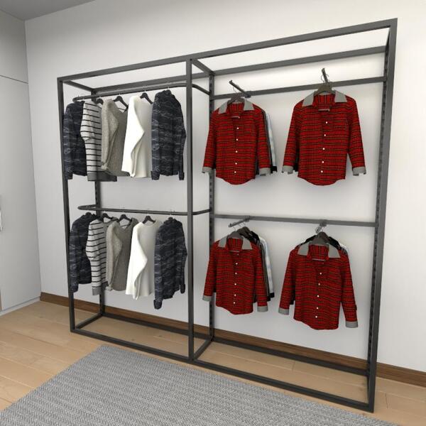 Closet Araras, Guarda Roupas Aberto Industrial Com 10 Peças P