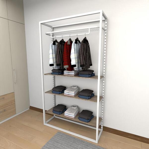 Closet Araras, Guarda Roupas Aberto Industrial Com 11 Peças B