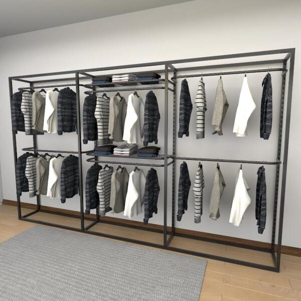 Closet Araras, Guarda Roupas Aberto Industrial Com 11 Peças P