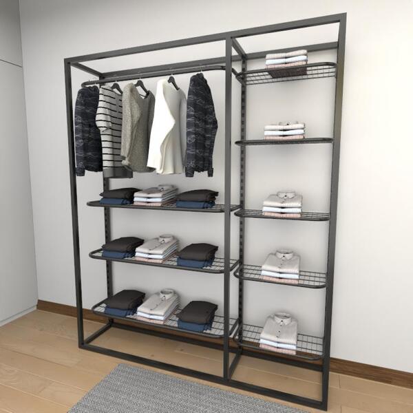 Closet Araras, Guarda Roupas Aberto Industrial Com 11 Peças P