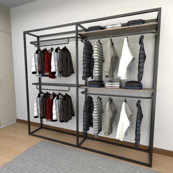 Closet Araras, Guarda Roupas Aberto Industrial Com 12 Peças P