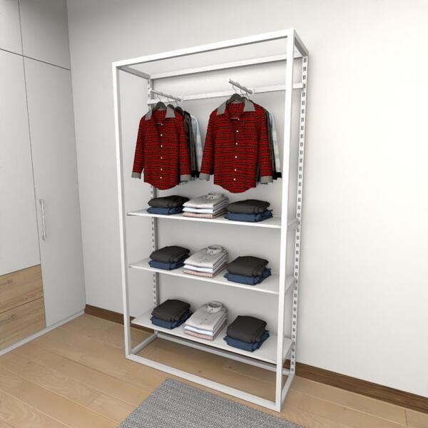 Closet Araras, Guarda Roupas Aberto Industrial Com 13 Peças B