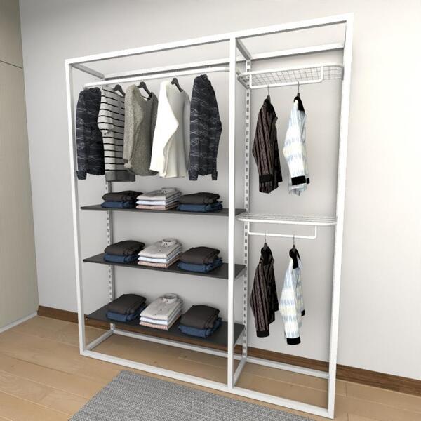 Closet Araras, Guarda Roupas Aberto Industrial Com 14 Peças B