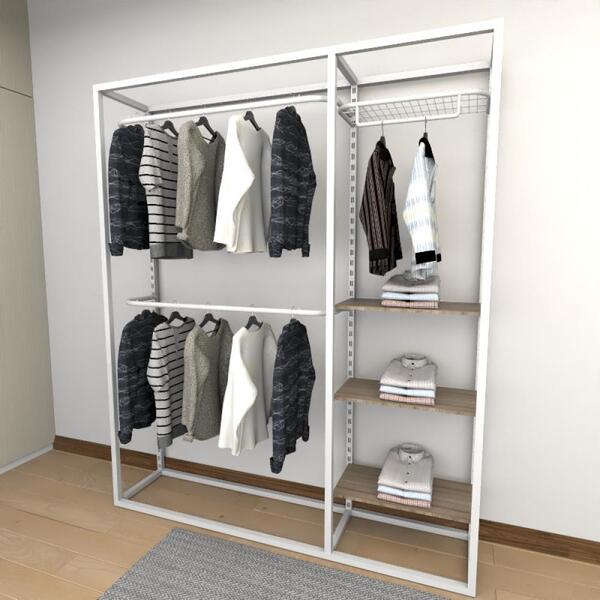 Closet Araras, Guarda Roupas Aberto Industrial Com 14 Peças B