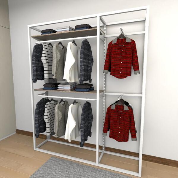 Closet Araras, Guarda Roupas Aberto Industrial Com 14 Peças B