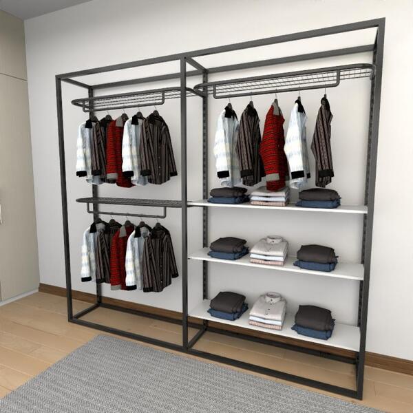 Closet Araras, Guarda Roupas Aberto Industrial Com 14 Peças P