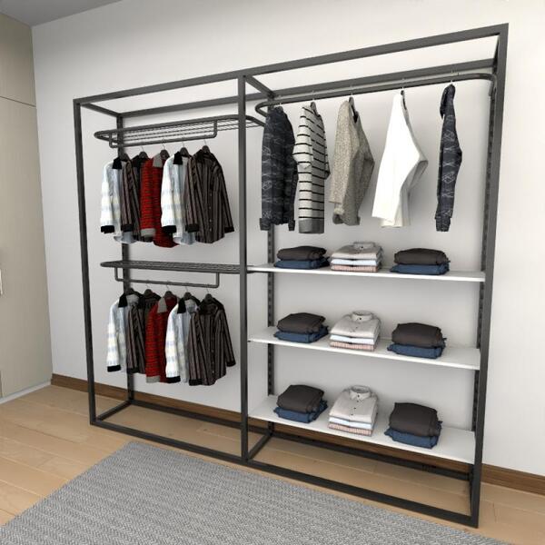 Closet Araras, Guarda Roupas Aberto Industrial Com 14 Peças P