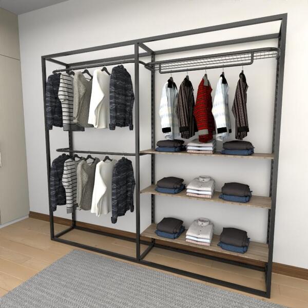 Closet Araras, Guarda Roupas Aberto Industrial Com 14 Peças P