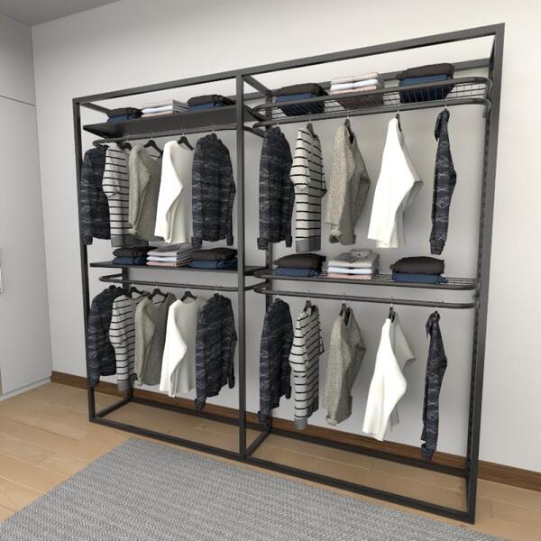 Closet Araras, Guarda Roupas Aberto Industrial Com 14 Peças P