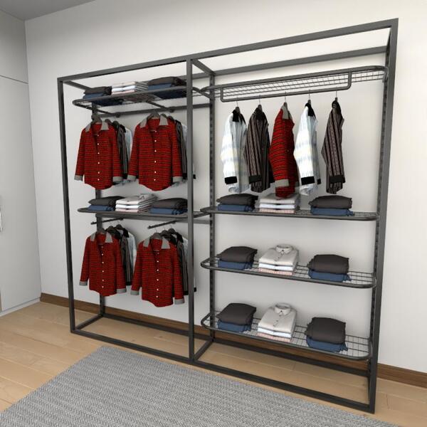 Closet Araras, Guarda Roupas Aberto Industrial Com 14 Peças P