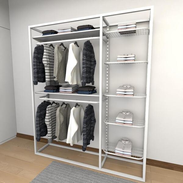 Closet Araras, Guarda Roupas Aberto Industrial Com 15 Peças B