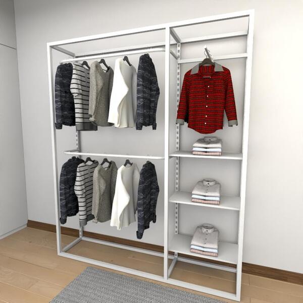 Closet Araras, Guarda Roupas Aberto Industrial Com 15 Peças B