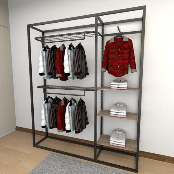 Closet Araras, Guarda Roupas Aberto Industrial Com 15 Peças P