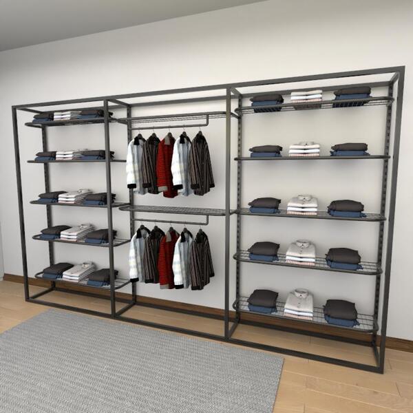 Closet Araras, Guarda Roupas Aberto Industrial Com 15 Peças P