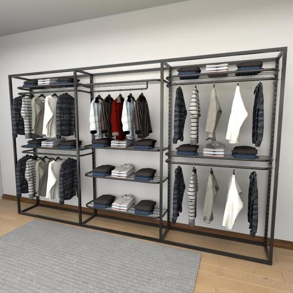 Closet Araras, Guarda Roupas Aberto Industrial Com 15 Peças P