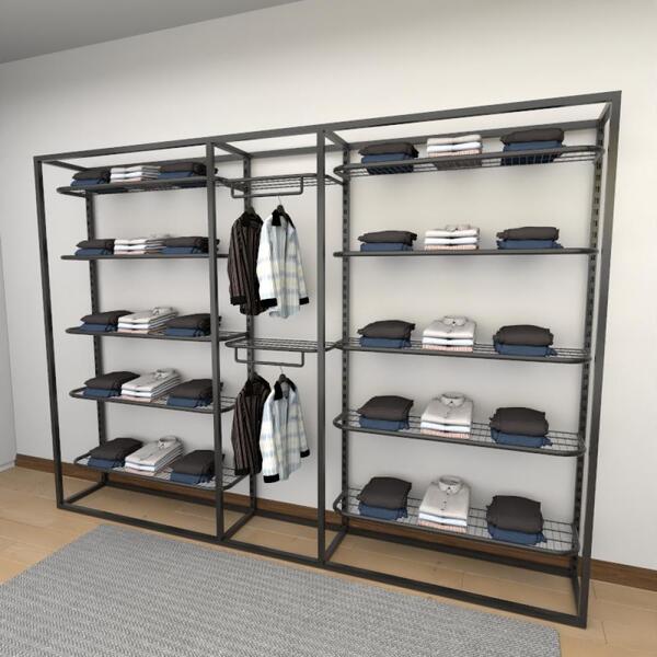 Closet Araras, Guarda Roupas Aberto Industrial Com 15 Peças P