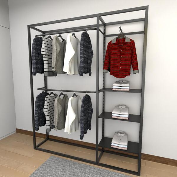 Closet Araras, Guarda Roupas Aberto Industrial Com 15 Peças P