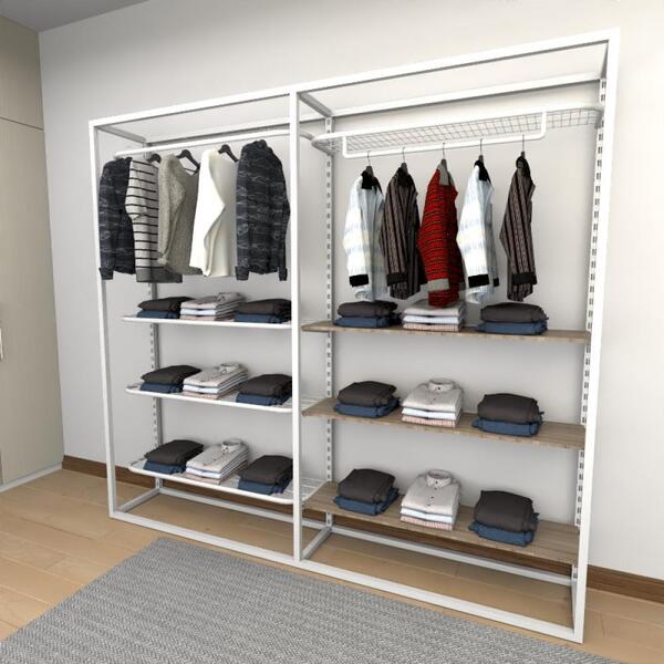 Closet Araras, Guarda Roupas Aberto Industrial Com 16 Peças B