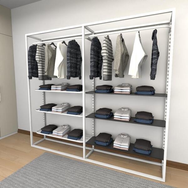 Closet Araras, Guarda Roupas Aberto Industrial Com 16 Peças B