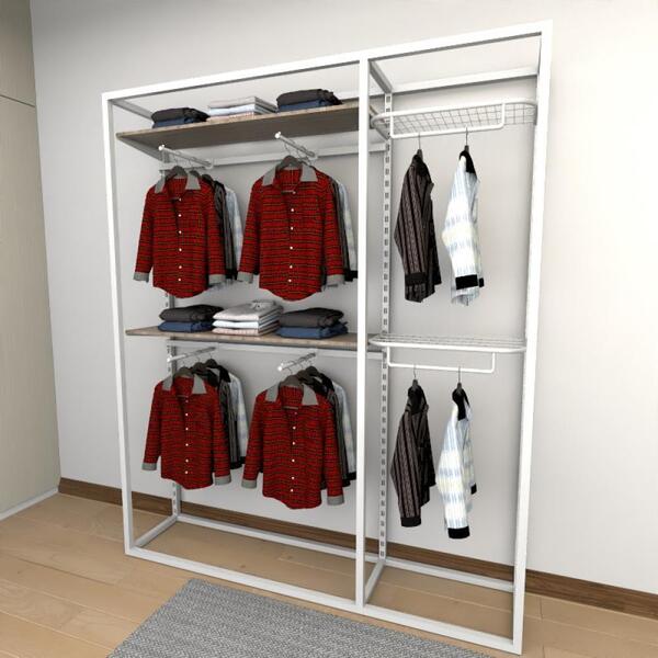 Closet Araras, Guarda Roupas Aberto Industrial Com 16 Peças B