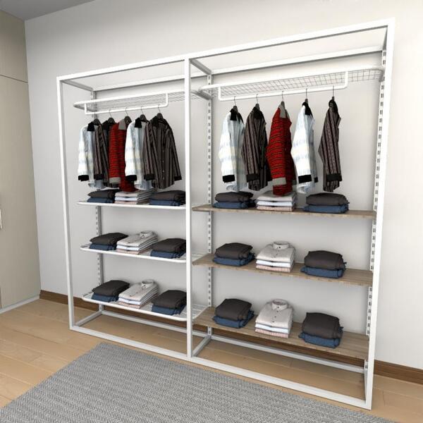 Closet Araras, Guarda Roupas Aberto Industrial Com 16 Peças B