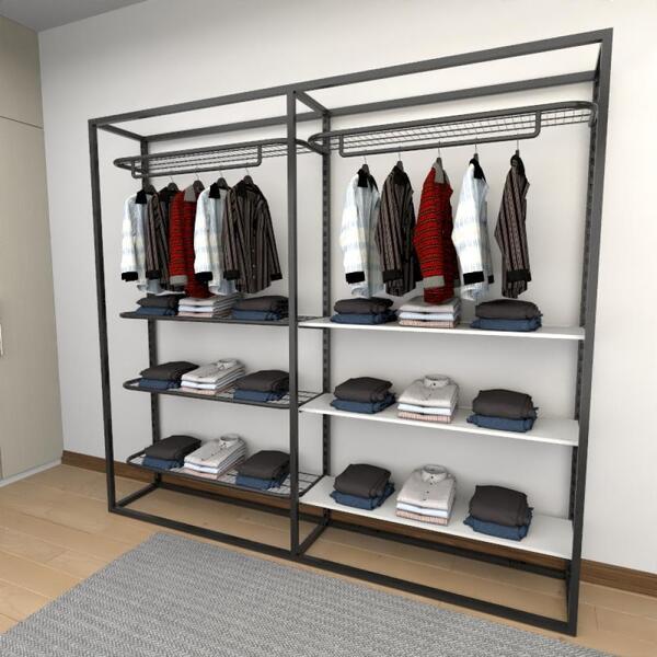 Closet Araras, Guarda Roupas Aberto Industrial Com 16 Peças P