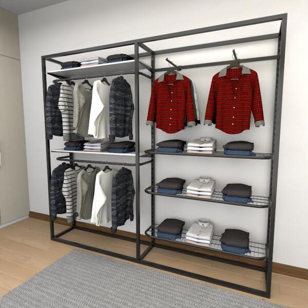 Closet Araras, Guarda Roupas Aberto Industrial Com 16 Peças P