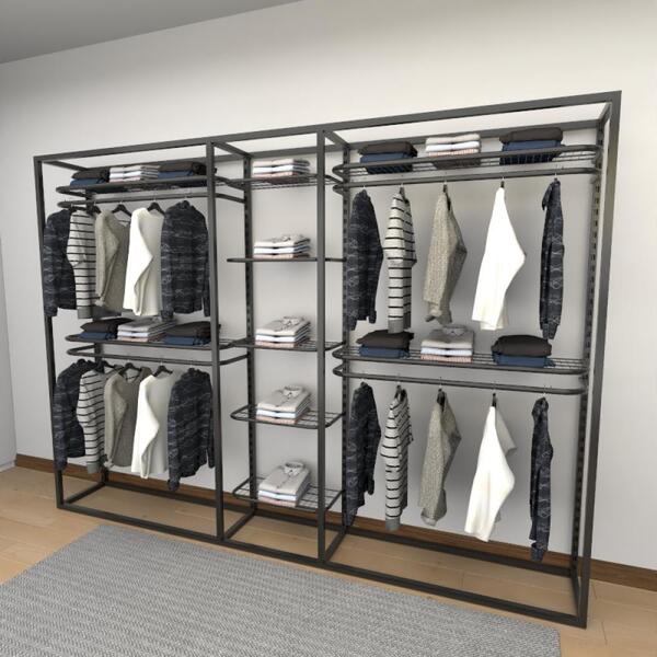 Closet Araras, Guarda Roupas Aberto Industrial Com 16 Peças P