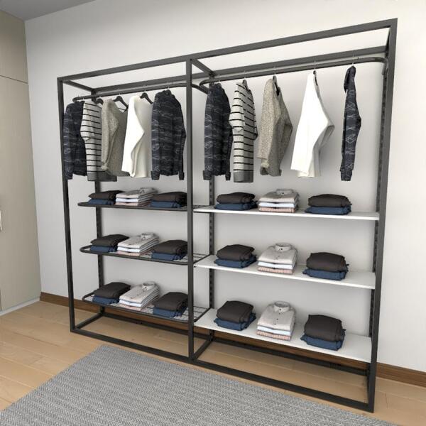 Closet Araras, Guarda Roupas Aberto Industrial Com 16 Peças P