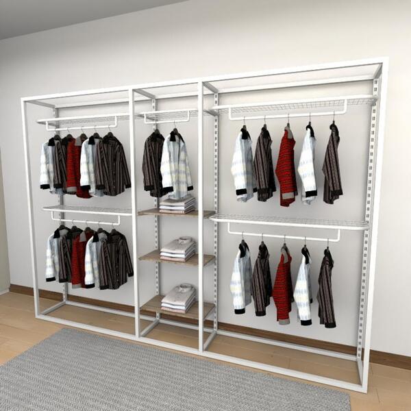 Closet Araras, Guarda Roupas Aberto Industrial Com 17 Peças B