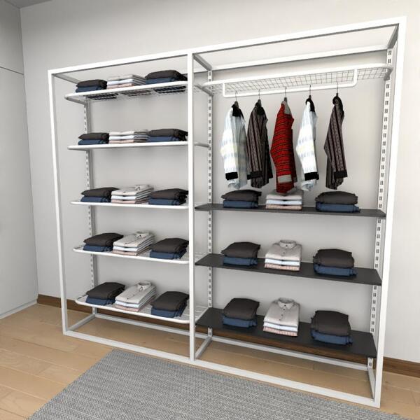 Closet Araras, Guarda Roupas Aberto Industrial Com 17 Peças B