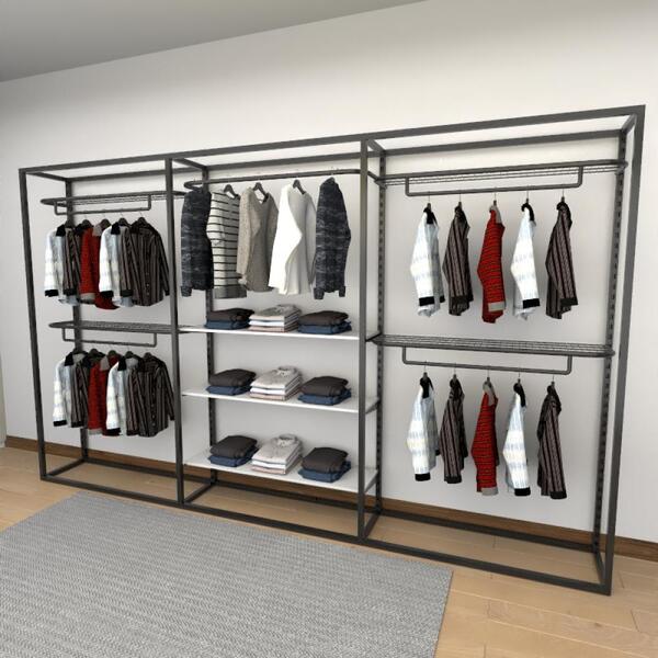 Closet Araras, Guarda Roupas Aberto Industrial Com 17 Peças P