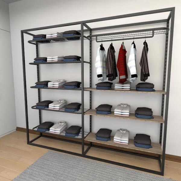 Closet Araras, Guarda Roupas Aberto Industrial Com 17 Peças P