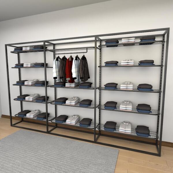 Closet Araras, Guarda Roupas Aberto Industrial Com 17 Peças P