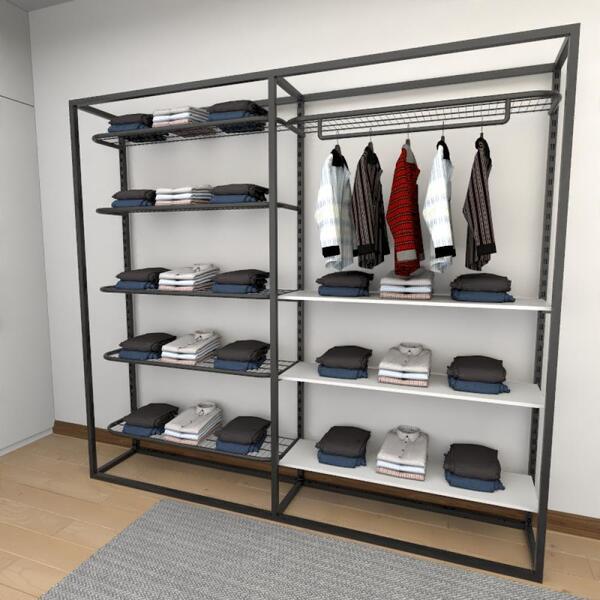 Closet Araras, Guarda Roupas Aberto Industrial Com 17 Peças P